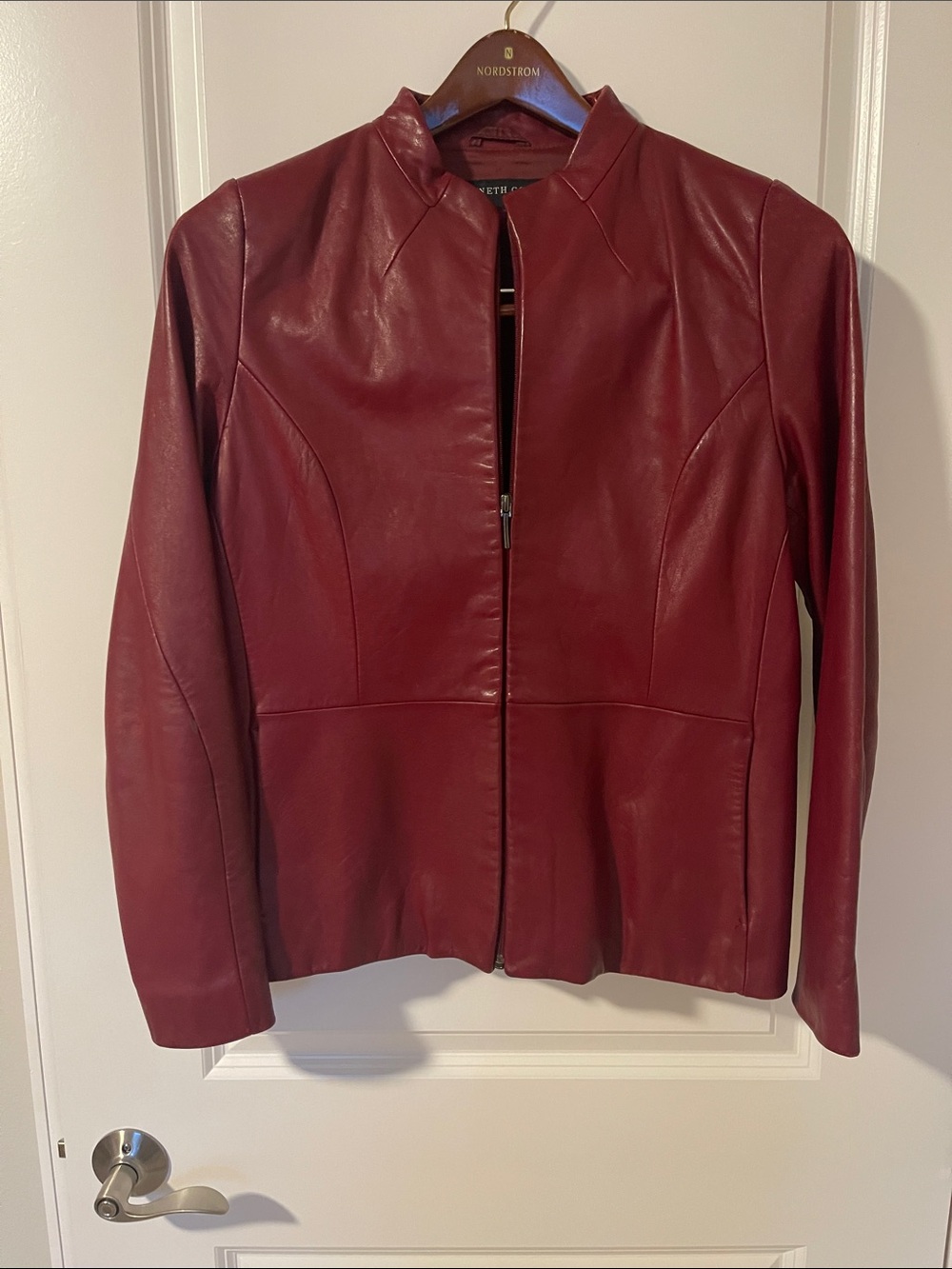 Kenneth Cole Deep Red Leather Zip-Front Jacket